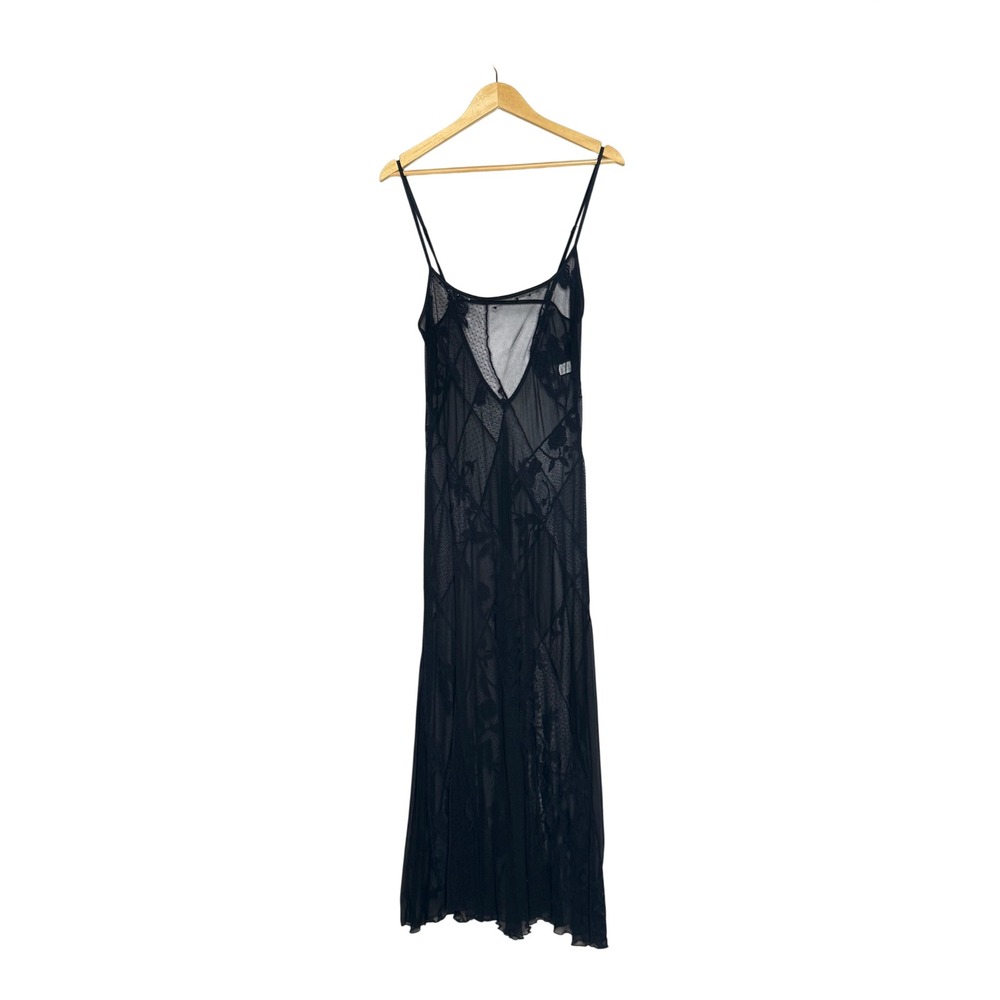 Vintage Frederick's of Hollywood Black Sheer Lace Mesh Lingerie Gown Medium